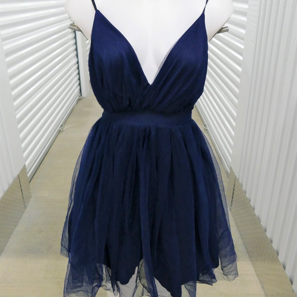 Navy Blue Spaghetti Strap Mini Zip Halter Dress